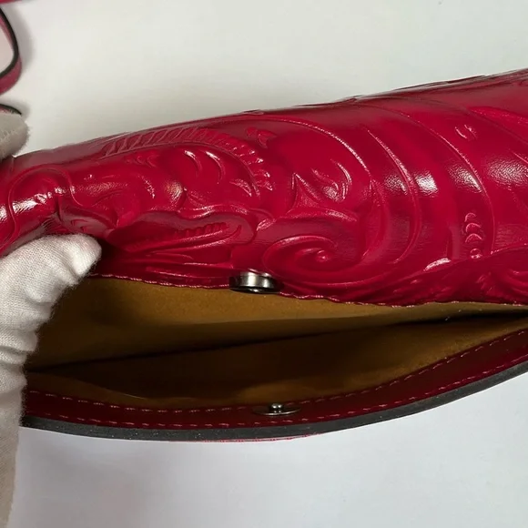 EUC Patricia Nash Laurentina Tooled Leather Crossbody|Clutch - Magenta - Picture 8 of 14